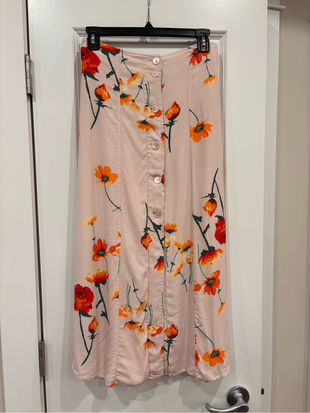 Wilfred Pink Midi Skirt with Orange Floral Print